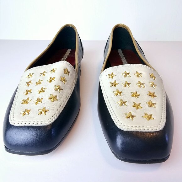 Vintage Enzo Angiolini Ealamel Blue Gold White Metallic Star Flats, 8W - Picture 4 of 10